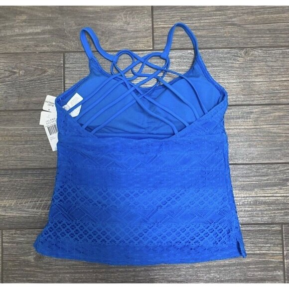 NWT Island Escape Tankini Swim Top Size 8 Strappy Add a Size Bust Enhancer Blue - Picture 6 of 10